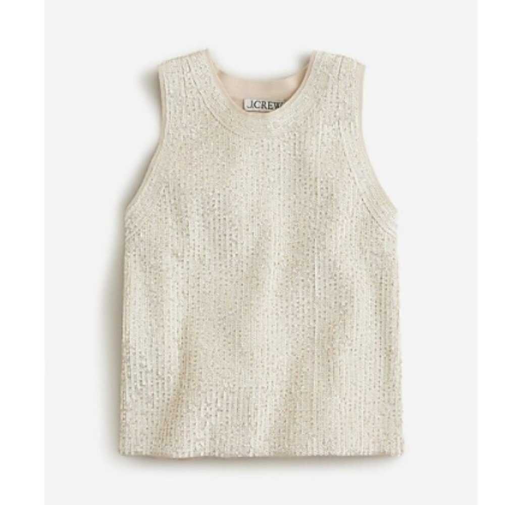 J.Crew Collection sequin halter sweater-tank Medium heather natural
